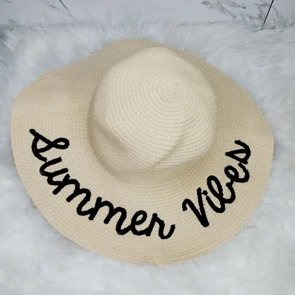 Summer Vibes Straw Floppy Big Beach Hat Summer - Picture 1 of 2